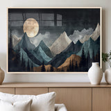 11060882-MGV-FP-60X30-3P_Natural-Moonlit Mountains Wall Art Canvas Print, Framed Forest Silhouette Art Picture Print, Night Landscape Perfect Modern Forest Decor