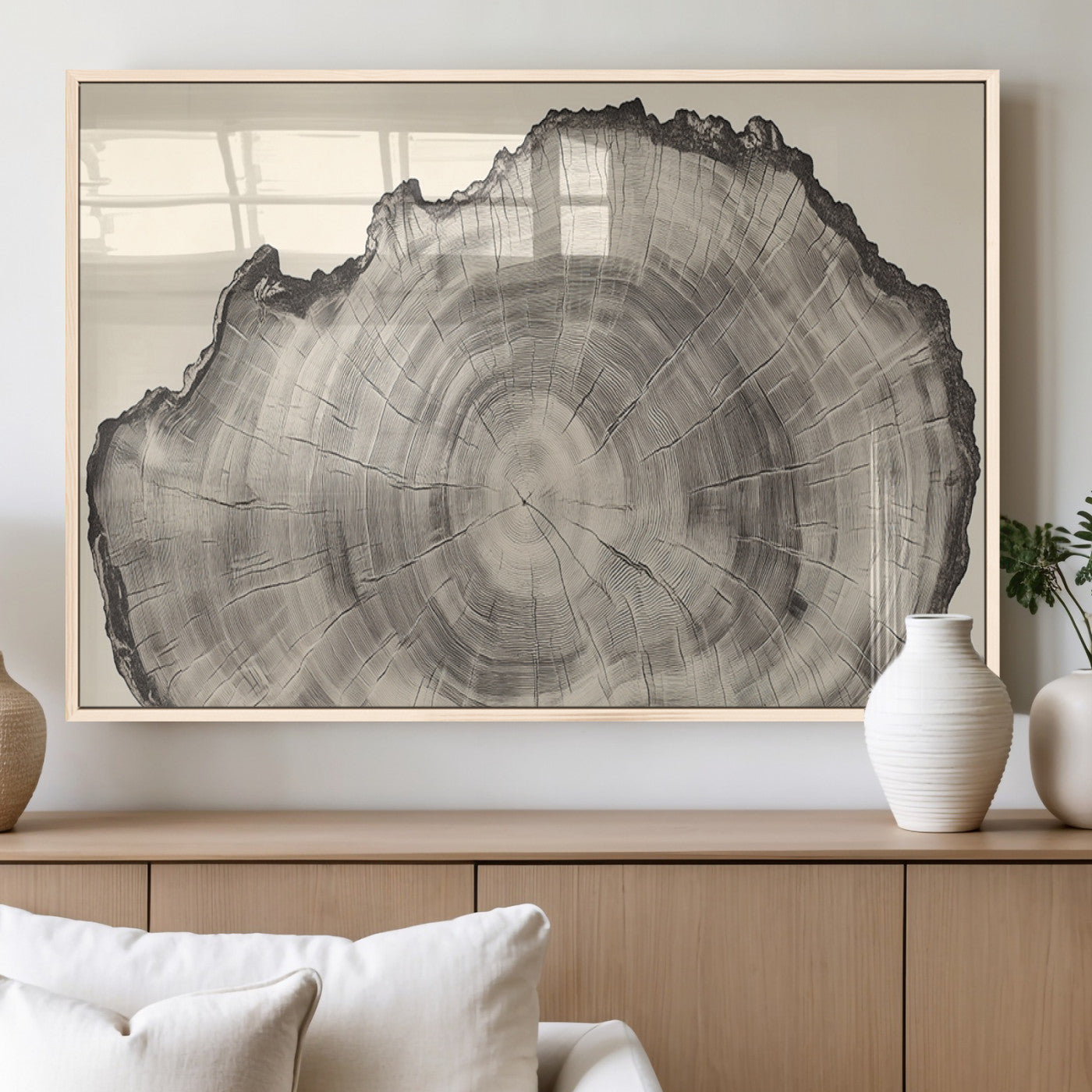 98921313-MGV-FP-60X30-3P_Natural-Tree Ring Wall Art Canvas Print, Framed Wood Slice Art Picture Print, Minimalist Wood Perfect Rustic Academic Decor Artwork