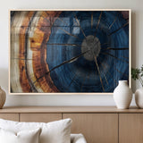 60099360-MGV-FP-36X24-3P_Natural-Blue Tree Ring Wall Art – Rustic Wood Grain Canvas Print, Modern Abstract Artwork with Natural Texture for Living Room, Bedroom,
