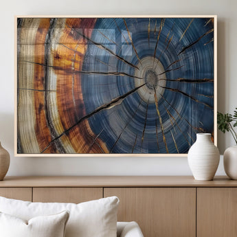 82059233-MGV-FP-60X30-3P_Natural-Rustic Tree Ring Wall Art – Natural Wood Texture Canvas Print, Framed Abstract Tree Stump for Farmhouse, Log Cabin, Wooden House