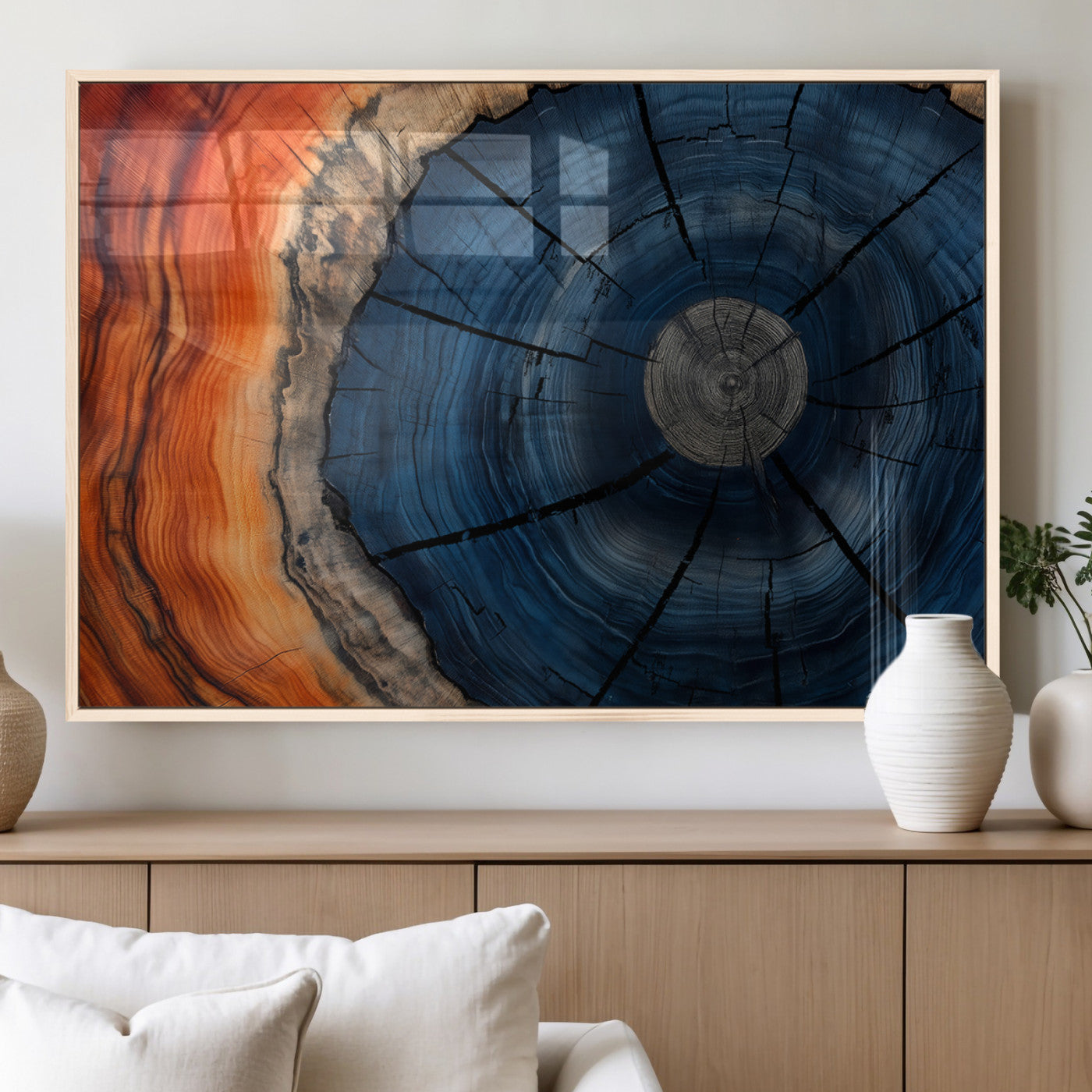 26110607-MGV-FP-60X30-3P_Natural-Rustic Tree Ring Wall Art – Natural Wood Texture Canvas Print, Farmhouse Log Cabin Decor, Framed Abstract Tree Stump for Living