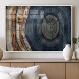 91368647-MGV-FP-36X24-3P_Natural-Smoky Blue Tree Ring Wall Art – Rustic Wood Cross Section Canvas Print, Modern Nature Inspired Decor for Living Room, Office, or