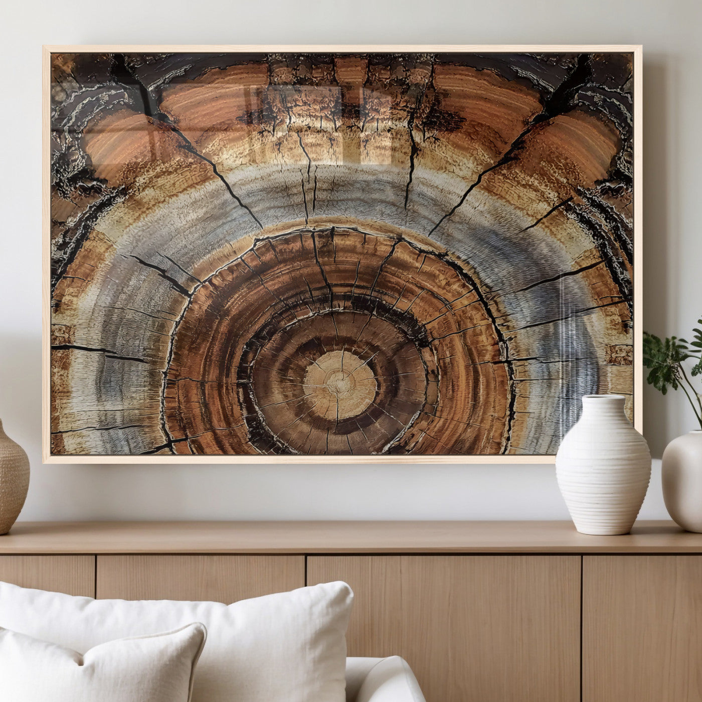 15184146-MGV-FP-60X30-3P_Natural-Tree Rings Wall Art Canvas Print, Framed Wood Texture Art Picture Print, Rustic Pattern Perfect Rustic Organic Decor Artwork