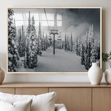 31156828-MGV-FP-60X30-3P_Natural-Snowy Pines Wall Art Canvas Print, Framed Ski Lift Art Picture Print, Winter Forest Perfect Moody Lodge Decor Artwork