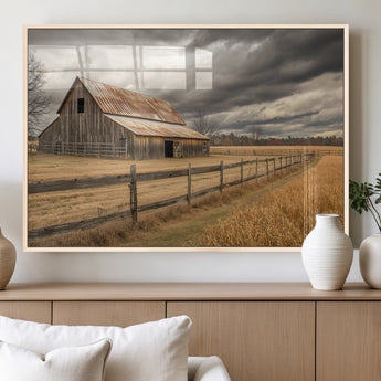 26821575-MGV-FP-36X24-3P_Natural-Old Barn Wall Art Canvas Print, Framed Rustic Barn Art Picture Print, Moody Farm Perfect Rustic Farmhouse Decor Artwork