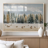 64188182-MGV-FP-36X24-3P_Natural-Elk Herd Wall Art Canvas Print, Framed Snowy Forest Art Picture Print, Forest Elks Perfect Neutral Rustic Decor Artwork