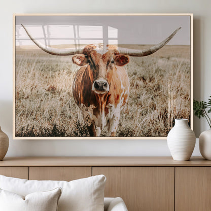 54986862-MGV-FP-60X30-3P_Natural-Majestic Longhorn Wall Art – Canvas Print of Graceful Strength & Bold Spirit, Wild Plains Beauty Nature Inspired Rustic Decor for