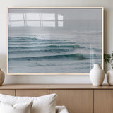 73969318-MGV-FP-36X24-3P_Natural-Ocean Waves Wall Art Canvas Print, Framed Surfer Lineup Art Picture Print, Crowded Ocean Perfect Minimal Coastal Decor Artwork