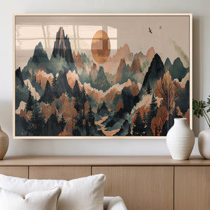 46509506-MGV-FP-60X30-3P_Natural-Mountain Wall Art – Sunset Canvas Print, Nature Inspired Artwork, Scenic Wall Decor for Living Room, Bedroom, Office