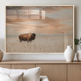 87282289-MGV-FP-60X30-3P_Natural-Bison Wall Art Canvas Print, Framed Buffalo Art Picture Print, Western Prairie Perfect Rustic Decor Artwork