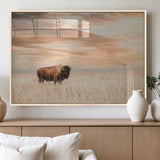 87282289-MGV-FP-36X24-3P_Natural-Bison Wall Art Canvas Print, Framed Buffalo Art Picture Print, Western Prairie Perfect Rustic Decor Artwork