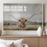 80054319-MGV-FP-36X24-3P_Natural-Longhorn Wall Art – Rustic Western Canvas Print, Majestic Bull Artwork for Farmhouse, Ranch or Living Room