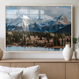 36247746-MGV-FP-36X24-3P_Natural-Snowy Peaks Wall Art Canvas Print, Framed Alpine Lake Art Picture Print, Pine Forest Perfect Alpine Wilderness Decor Artwork