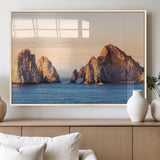 72996116-MGV-FP-36X24-3P_Natural-El Arco Wall Art Canvas Print, Framed Cabo Rocks Art Picture Print, Ocean Arch Perfect Golden Coastal Landmark Decor Artwork