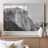 39393420-MGV-FP-60X30-3P_Natural-El Capitan Wall Art Canvas Print, Framed Yosemite Cliff Art Picture Print, Monochrome Mountain Perfect Monochrome Sierra Decor