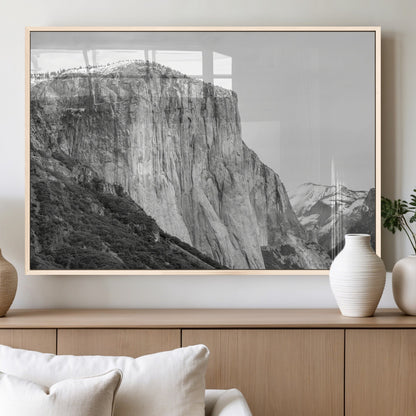 39393420-MGV-FP-60X30-3P_Natural-El Capitan Wall Art Canvas Print, Framed Yosemite Cliff Art Picture Print, Monochrome Mountain Perfect Monochrome Sierra Decor