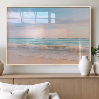 74679437-MGV-FP-60X30-3P_Natural-Pastel Ocean Wall Art Canvas Print, Framed Beach Waves Art Picture Print, Soft Sunset Perfect Pastel Coastal Decor Artwork