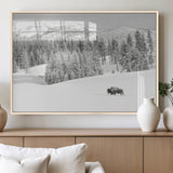 68081143-MGV-FP-60X30-3P_Natural-Snowy Bison Wall Art Canvas Print, Framed Winter Forest Art Picture Print, Lone Bison Perfect Monochrome Winter Wild Decor Artwork
