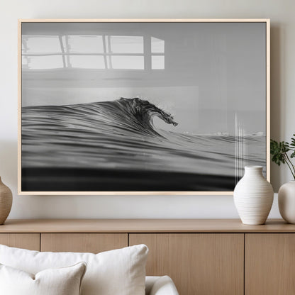 24029476-MGV-FP-36X24-3P_Natural-Black Wave Wall Art Canvas Print, Framed Abstract Surf Art Picture Print, Minimalist Ocean Perfect Minimalist Coastal Decor
