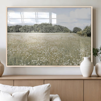43258946-MGV-FP-60X30-3P_Natural-Daisy Field Wall Art Canvas Print, Framed Pastel Flower Art Picture Print, Meadow Bloom Perfect Scandinavian Minimalist Decor