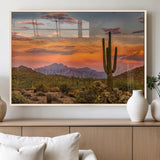 25332783-MGV-FP-60X30-3P_Natural-Saguaro Cactus Wall Art Canvas Print, Framed Arizona Sunset Art Picture Print, Sonoran Desert Perfect Southwestern Boho Decor