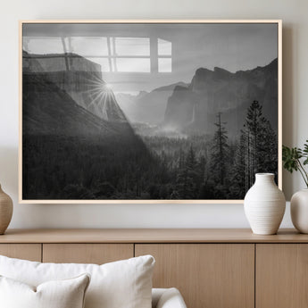 39278955-MGV-FP-36X24-3P_Natural-Yosemite Valley Wall Art Canvas Print, Framed El Capitan Art Picture Print, Misty Mountain Perfect Modern Rustic Decor Artwork