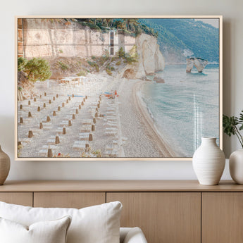 84816639-MGV-FP-36X24-3P_Natural-Mediterranean Beach Wall Art Canvas Print, Framed Airy Coastal Art Picture Print, Summer Shore Perfect Coastal Retreat Decor