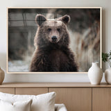 47112103-MGV-FP-60X30-3P_Natural-Brown Bear Wall Art Canvas Print, Framed Forest Wildlife Art Picture Print, Woodland Bear Perfect Rustic Cabin Decor Artwork