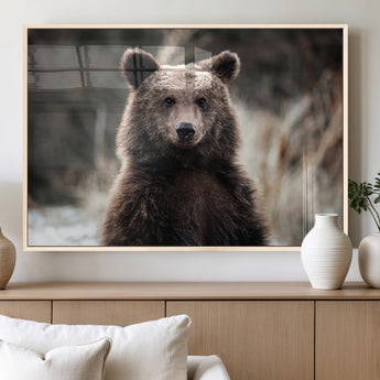 47112103-MGV-FP-60X30-3P_Natural-Brown Bear Wall Art Canvas Print, Framed Forest Wildlife Art Picture Print, Woodland Bear Perfect Rustic Cabin Decor Artwork