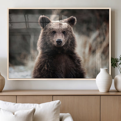 47112103-MGV-FP-60X30-3P_Natural-Brown Bear Wall Art Canvas Print, Framed Forest Wildlife Art Picture Print, Woodland Bear Perfect Rustic Cabin Decor Artwork