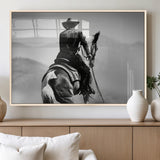 83102464-MGV-FP-36X24-3P_Natural-Western Cowboy Wall Art Canvas Print, Framed Monochrome Horse Art Picture Print, Western Equestrian Perfect Rustic Western Decor