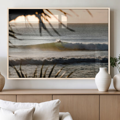 24896468-MGV-FP-60X30-3P_Natural-Sunset Surf Wall Art Canvas Print, Framed Golden Waves Art Picture Print, Tropical Ocean Perfect Tropical Boho Decor Artwork