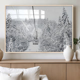 44705668-MGV-FP-36X24-3P_Natural-Winter Forest Wall Art Canvas Print, Framed Snowy Forest Art Picture Print, Ski Lift Perfect Scandinavian Decor Artwork