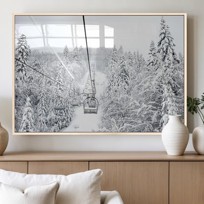 44705668-MGV-FP-36X24-3P_Natural-Winter Forest Wall Art Canvas Print, Framed Snowy Forest Art Picture Print, Ski Lift Perfect Scandinavian Decor Artwork