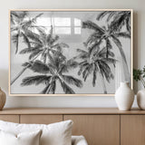 62113786-MGV-FP-60X30-3P_Natural-Black White Palm Wall Art Canvas Print, Framed Monochrome Tropics Art Picture Print, Minimalist Beach Perfect Coastal Minimalist