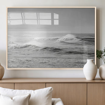 98634812-MGV-FP-36X24-3P_Natural-Black and White Ocean Waves Wall Art – Minimalist Sea Canvas Print, Coastal Photography Decor for Living Room, Bedroom or Office