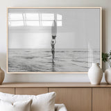 98446901-MGV-FP-60X30-3P_Natural-Monochrome Surf Wall Art Canvas Print, Framed Minimalist Surfer Art Picture Print, Surfboard Silhouette Perfect Coastal Minimalist