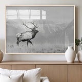 62278753-MGV-FP-36X24-3P_Natural-Monochrome Elk Wall Art Canvas Print, Framed Mountain Wildlife Art Picture Print, Rustic Nature Perfect Rustic Minimalist Decor