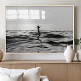 69541918-MGV-FP-36X24-3P_Natural-Black White Ocean Wall Art Canvas Print, Framed Moody Seascape Art Picture Print, Surfer Sign Perfect Moody Minimalist Decor
