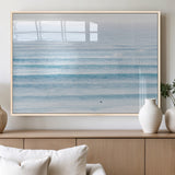 77145995-MGV-FP-36X24-3P_Natural-Ocean Simplicity Wall Art Canvas Print, Framed Surfer on Water Art Picture Print, Light Blue Perfect Coastal Minimalist Decor