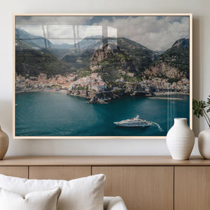 20321590-MGV-FP-60X30-3P_Natural-Amalfi Coast Wall Art Canvas Print, Framed Italy Travel Art Picture Print, Mediterranean Landscape Perfect Mediterranean Coastal