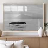 30524220-MGV-FP-36X24-3P_Natural-Whale Tail Wall Art Canvas Print, Framed Black White Ocean Art Picture Print, Calm Marine Perfect Minimalist Coastal Decor Artwork