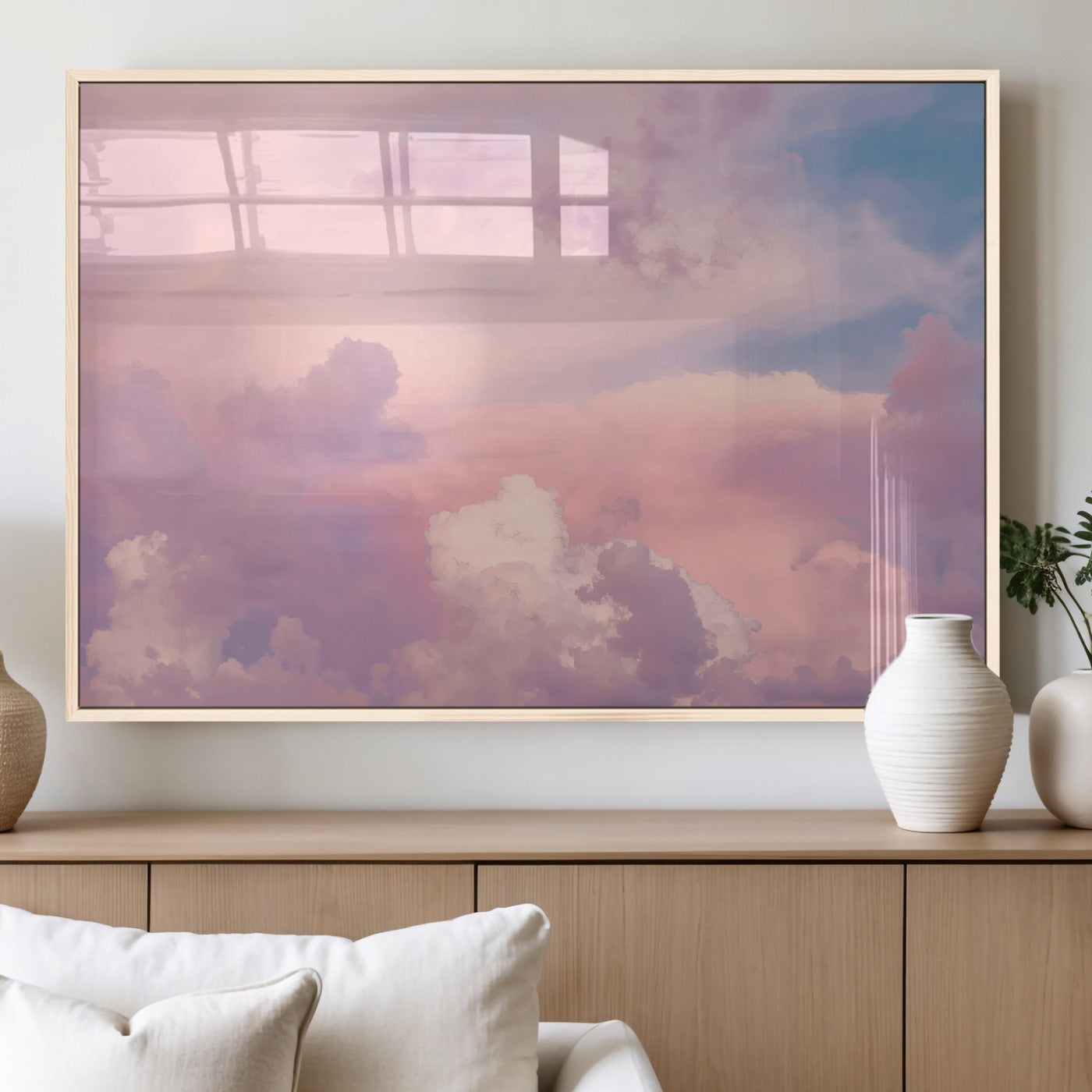 22874890-MGV-FP-60X30-3P_Natural-Pastel Sky Wall Art Canvas Print, Framed Dreamy Cloudscape Art Picture Print, Sunset Glow Perfect Minimalist Serenity Decor