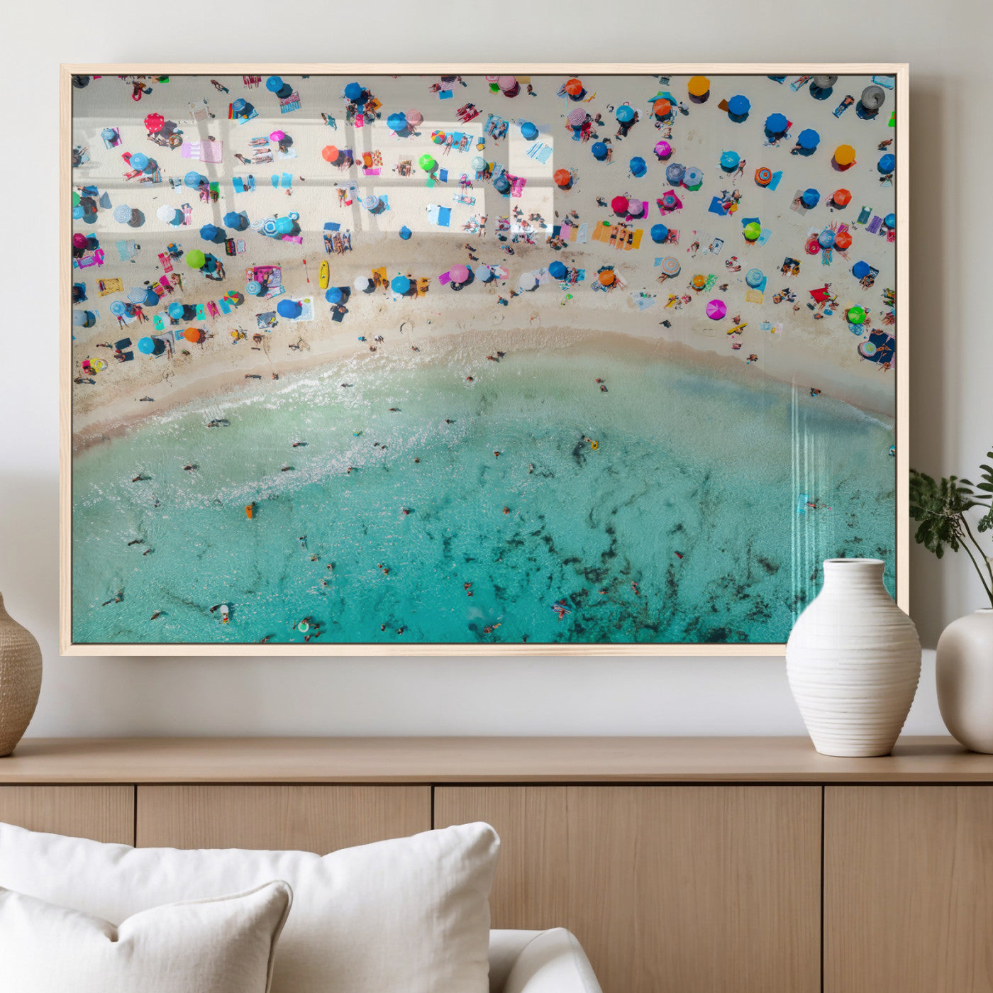 76172085-MGV-FP-60X30-3P_Natural-Tropical Shoreline Wall Art Canvas Print, Framed Beach Relaxing Art Picture Print, Aerial Summer Perfect Coastal Vibrant Decor