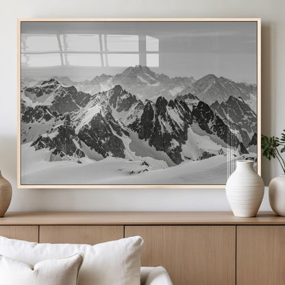 32399691-MGV-FP-36X24-3P_Natural-Snowy Mountain Wall Art Canvas Print, Framed Mountain Peaks Art Picture Print, Alpine Mountains Perfect Minimalist Alpine Decor