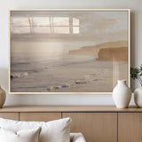 57669769-MGV-FP-60X30-3P_Natural-Misty Coastal Wall Art Canvas Print, Framed Golden Sunset Art Picture Print, Serene Shoreline Perfect Tranquil Coastal Decor