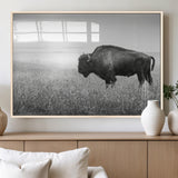 28435251-MGV-FP-36X24-3P_Natural-Bison In Prairie Wall Art Canvas Print, Framed Rustic Wildlife Art Picture Print, Wild Buffalo Perfect Rustic Western Decor