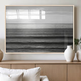 47305203-MGV-FP-36X24-3P_Natural-Monochrome Ocean Wall Art Canvas Print, Framed Moody Ocean Art Picture Print, Calm Ocean Perfect Minimalist Coastal Decor Artwork