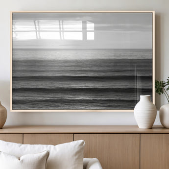 47305203-MGV-FP-36X24-3P_Natural-Monochrome Ocean Wall Art Canvas Print, Framed Moody Ocean Art Picture Print, Calm Ocean Perfect Minimalist Coastal Decor Artwork