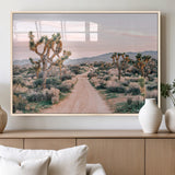 12540952-MGV-FP-60X30-3P_Natural-Joshua Tree Park Wall Art Canvas Print, Framed Desert Road Art Picture Print, Sunset Drive Perfect Southwestern Boho Decor Artwork